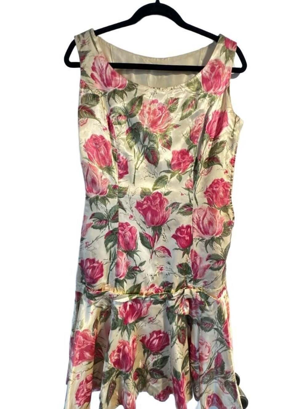 Retro Vintage Rose Print Party Dress silk s